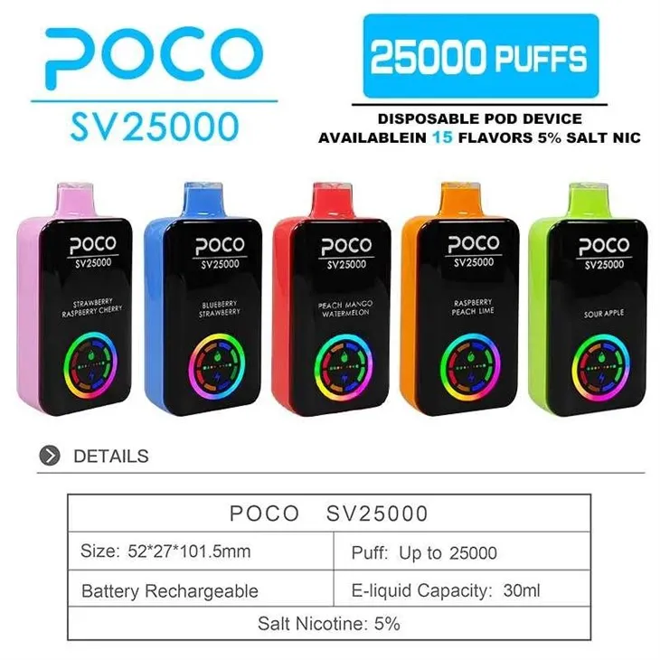 Poco-Vape-Puffs-Disposable-Vape-25000-Puffs-25K-EU-Warehouse-Poco-Sv25000-Electronic-Cigarette-Vape-Pen-Rechargeable-30ml-15-FlaovrsPOCO SV 25K